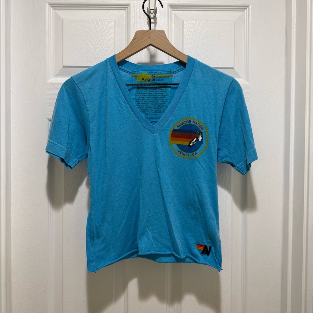 Aviator Nation Turquoise V-Neck Tee